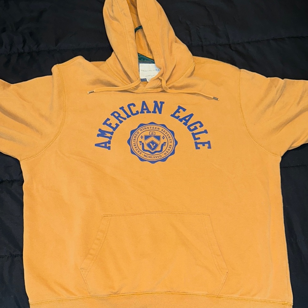 American Eagle Outfitters Yellow Hoodie with Blue Logo